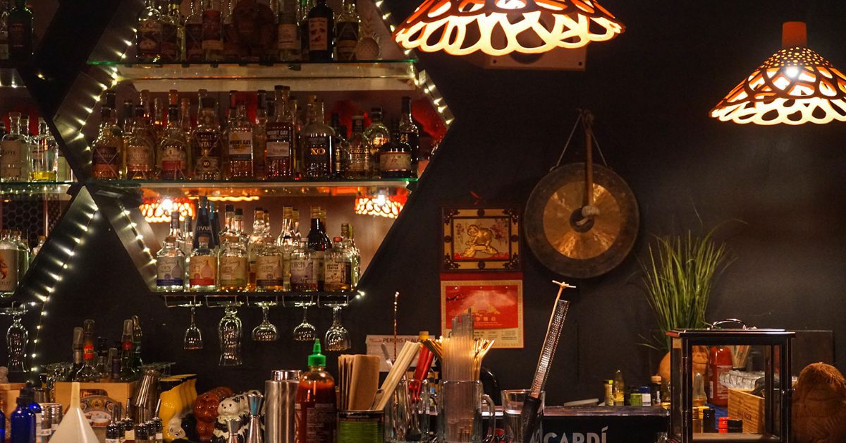 The bar inside Chez Tao in Saint-Sauveur, Quebec City